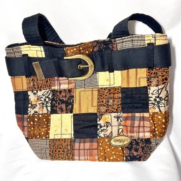 Donna Sharp Quilted Belt Buckle Purse-Brown Mix Medium Shoulder/Tote Purse Bag - Picture 5 of 16